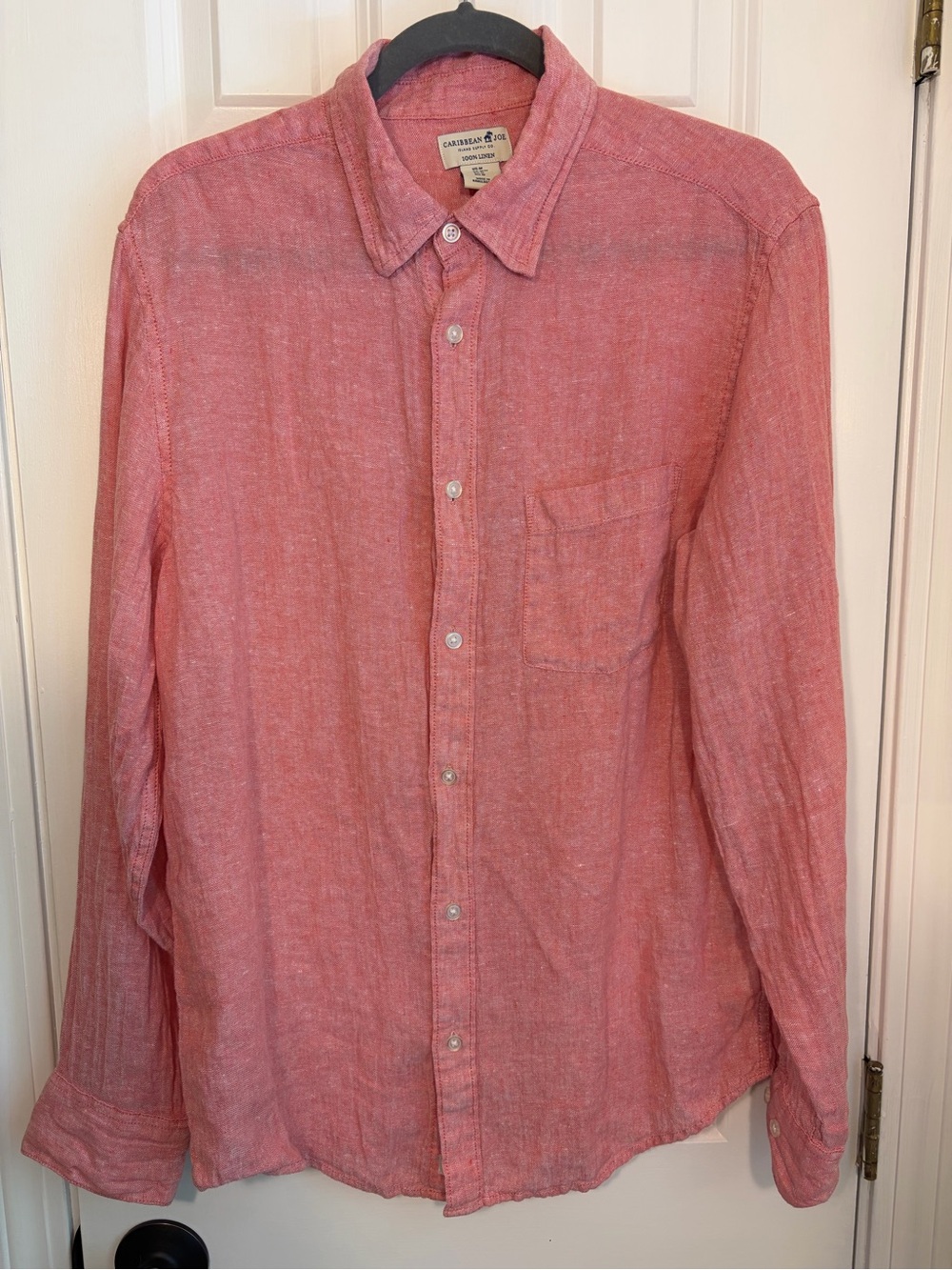 Caribbean Joe 100% Linen Button Down Shirt Men’s Med Red Long Sleeve resort wear